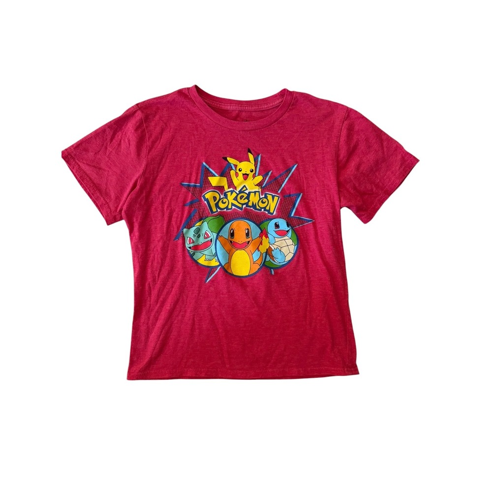 Pokemon Youth Medium Red Graphic T-Shirt Pikachu Charmander Bulbasaur Squirtle